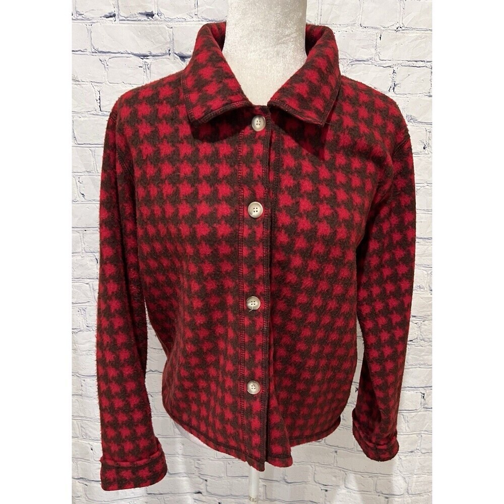 All Points By Reference Point Red & Black Houndstooth Fleece Jacket Size Small